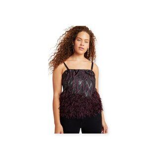 Anthropologie Parvati Textured Feathered Brocade Eggplant Cami Tank Top Size 16